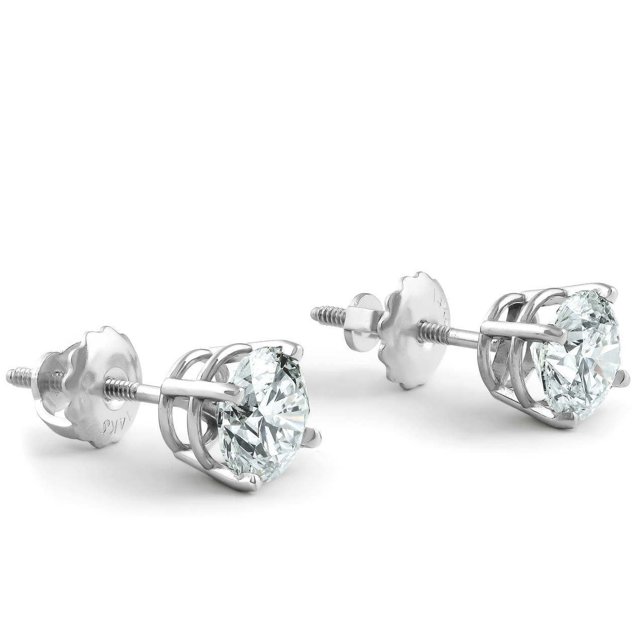 2 Ct TW Certified Round Diamond Stud Earrings | G–H Color, VS2–SI1 Clarity | 14K White Gold Finish with Secure Screw Backs