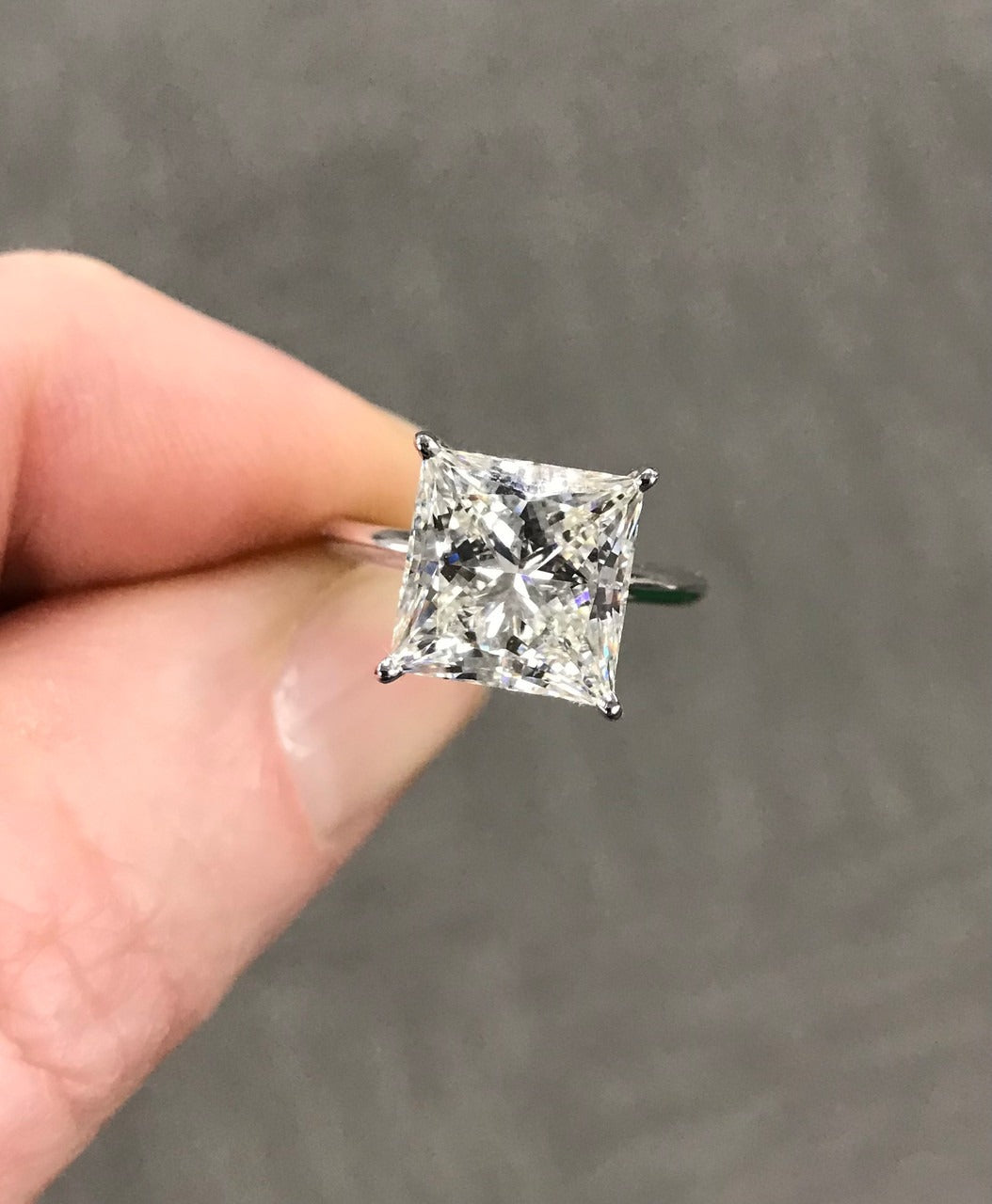 Certified 3.05 Carat Princess Cut Natural Diamond Solitaire Ring in 925 Sterling Silver