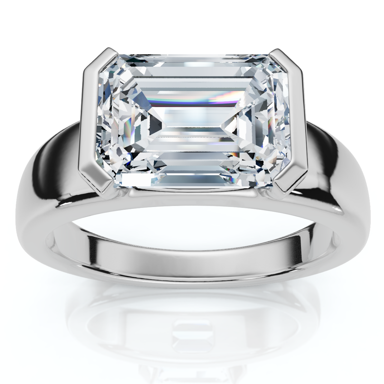 Certified 2.66 Ct East-West Emerald Cut Diamond Engagement Ring | G-H Color, VS Clarity | 14K Gold Finish