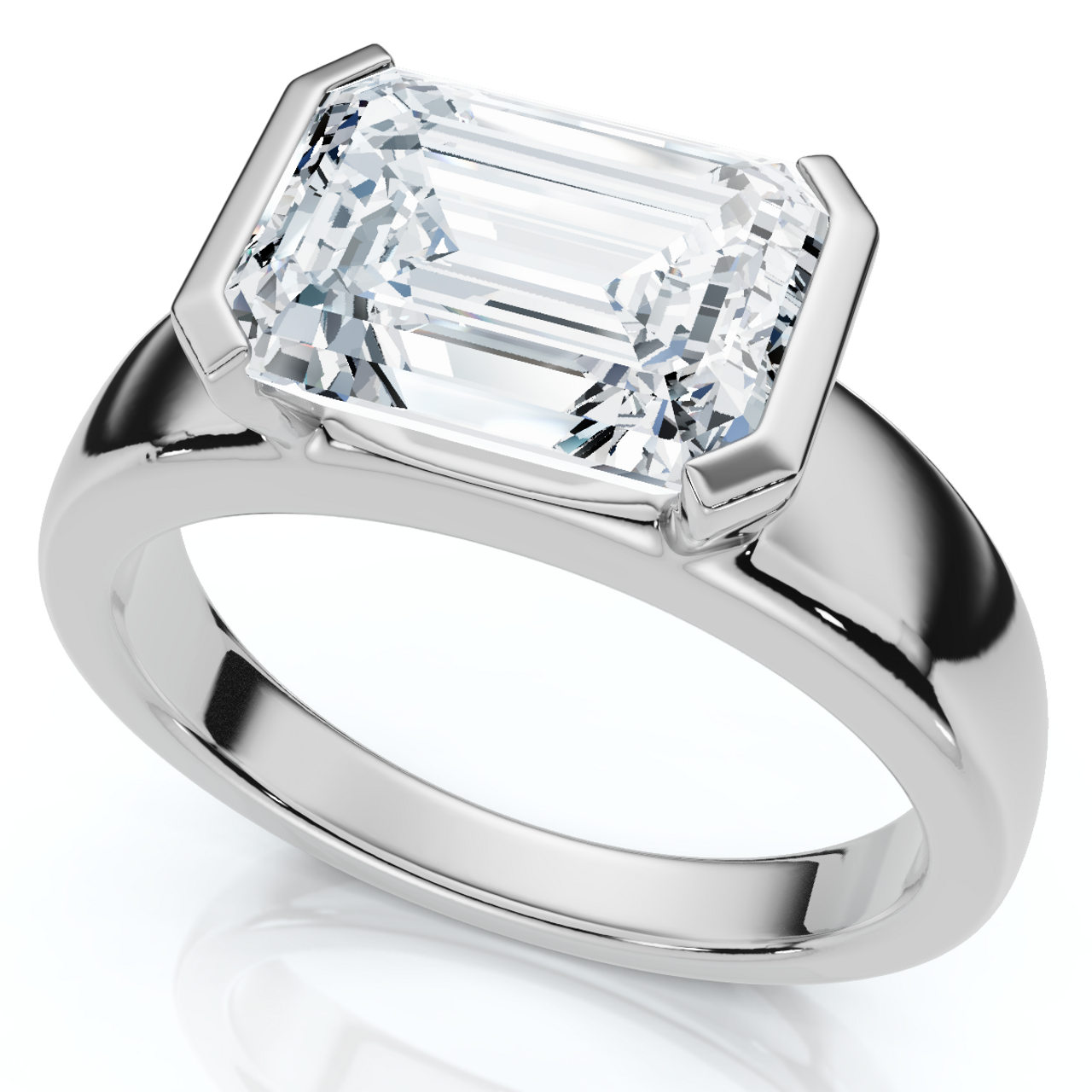 Certified 2.66 Ct East-West Emerald Cut Diamond Engagement Ring | G-H Color, VS Clarity | 14K Gold Finish