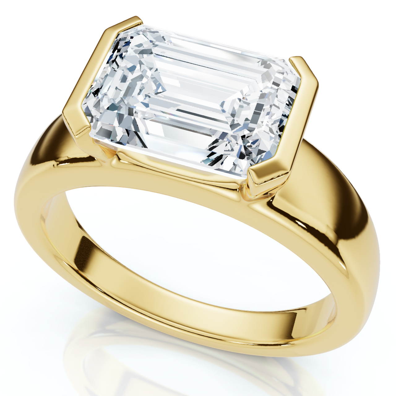 Certified 2.66 Ct East-West Emerald Cut Diamond Engagement Ring | G-H Color, VS Clarity | 14K Gold Finish