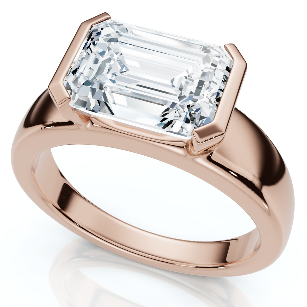Certified 2.66 Ct East-West Emerald Cut Diamond Engagement Ring | G-H Color, VS Clarity | 14K Gold Finish