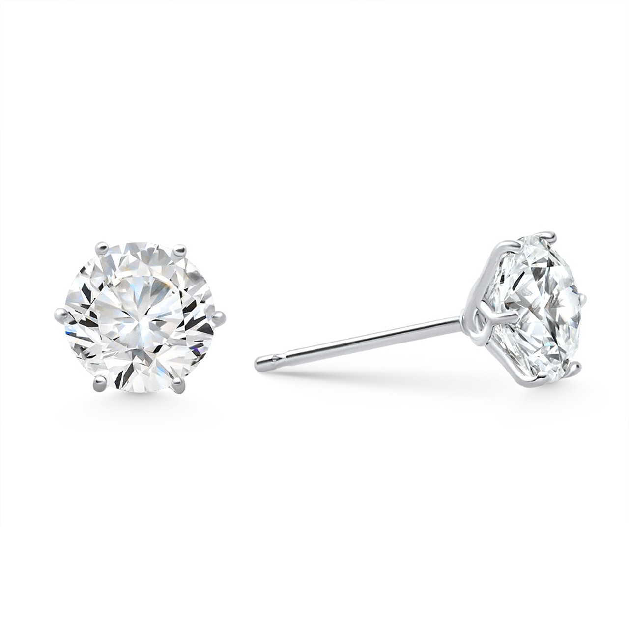 2 Ct TW Sylvie Round Diamond Stud Earrings | G–H Color, VS2–SI1 Clarity | 14K White Gold Finish with Push Butterfly Backs