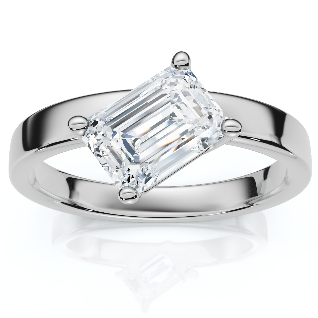 1 Carat Tilted Emerald Cut Diamond Solitaire Ring | G-H Color, VS Clarity | 14K Gold Finish