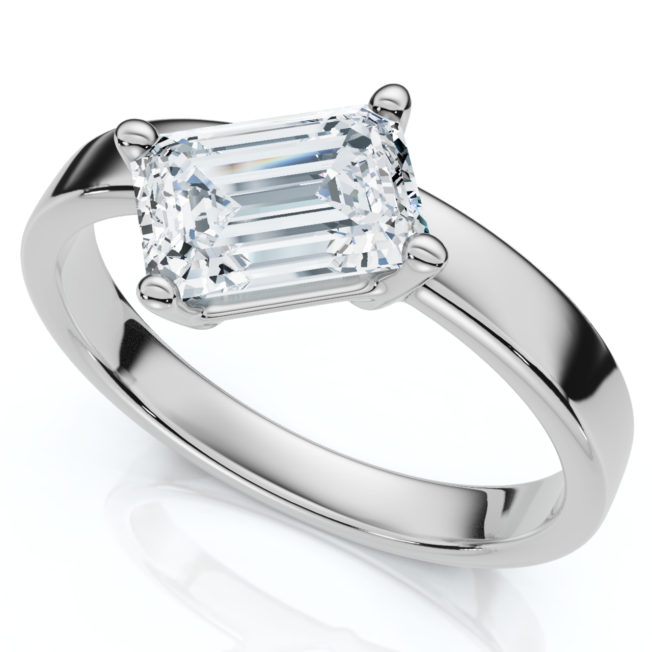 1 Carat Tilted Emerald Cut Diamond Solitaire Ring | G-H Color, VS Clarity | 14K Gold Finish