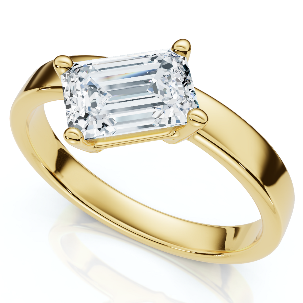 1 Carat Tilted Emerald Cut Diamond Solitaire Ring | G-H Color, VS Clarity | 14K Gold Finish