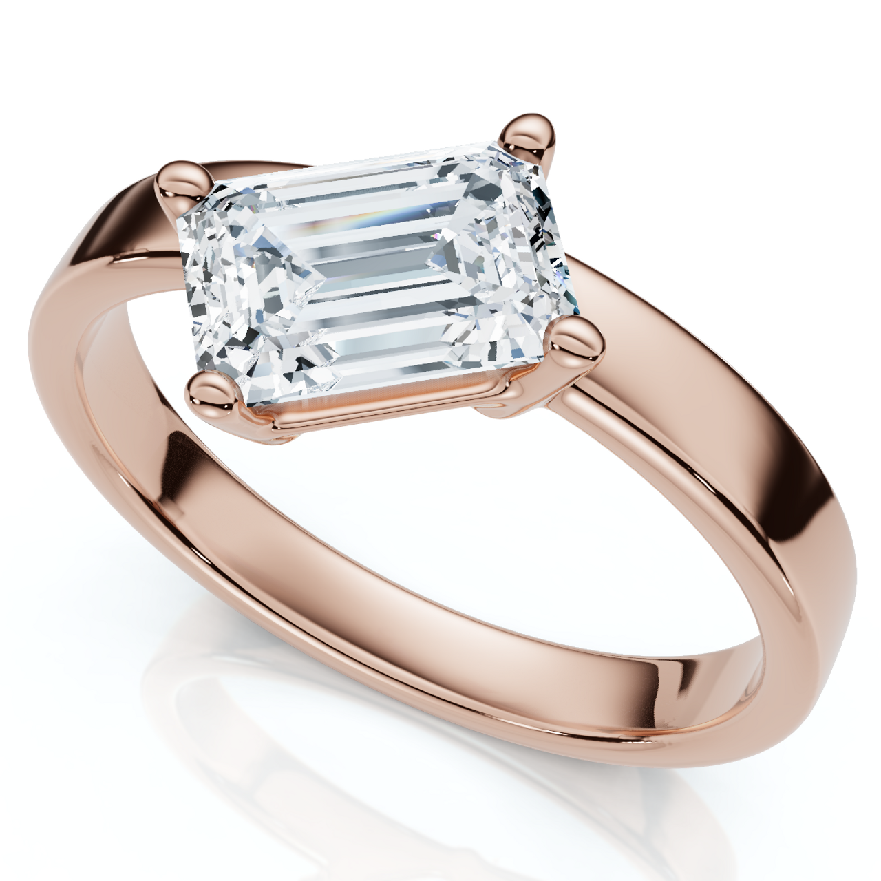 1 Carat Tilted Emerald Cut Diamond Solitaire Ring | G-H Color, VS Clarity | 14K Gold Finish