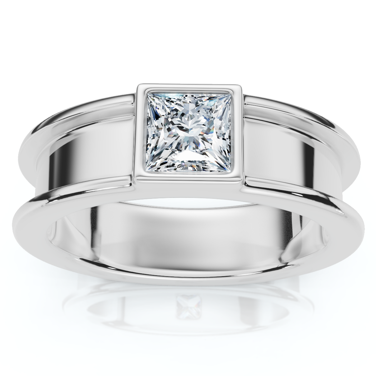 Men’s Certified Princess Cut Diamond Bezel Wedding Ring | G-H Color, VS Clarity | 14K Gold Finish