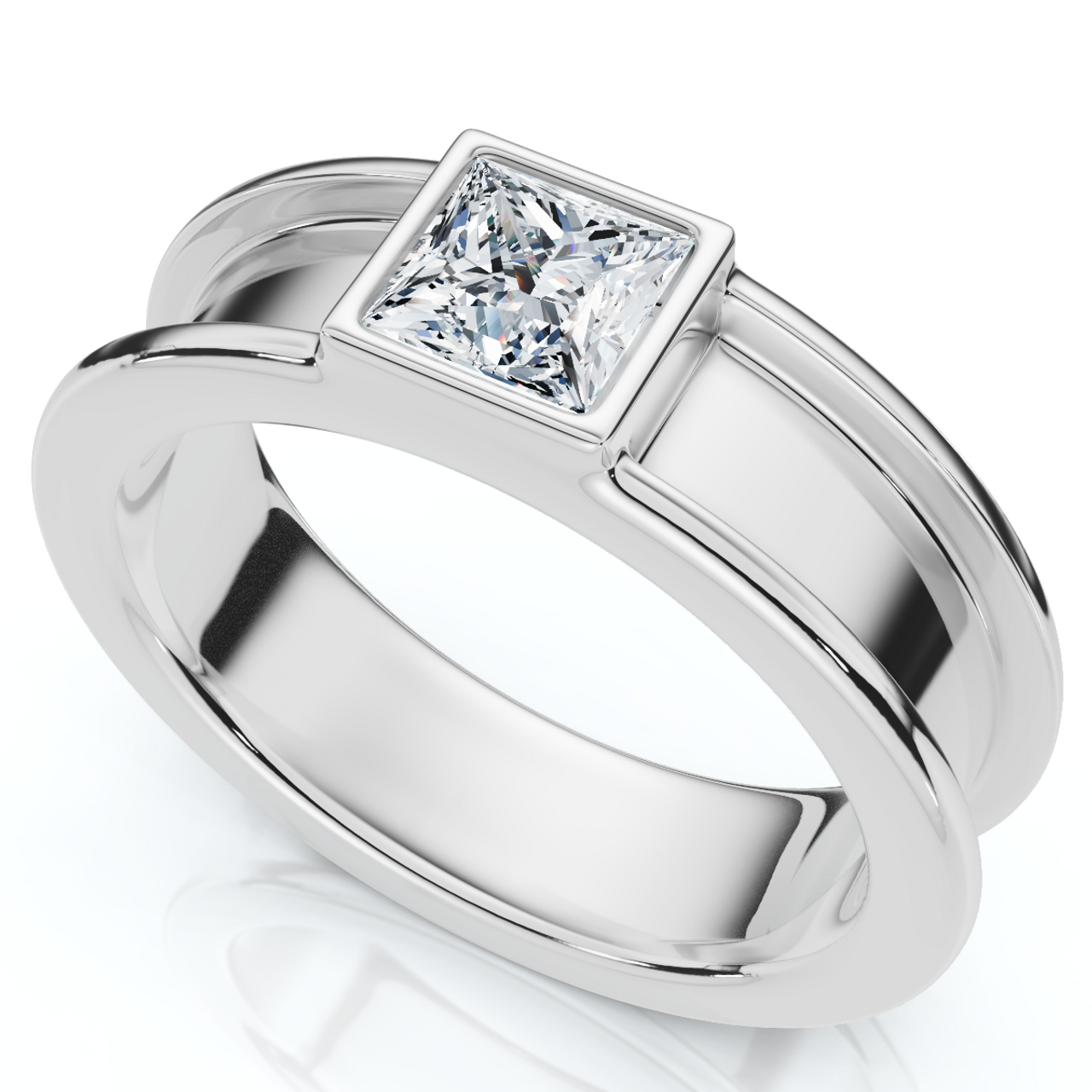 Men’s Certified Princess Cut Diamond Bezel Wedding Ring | G-H Color, VS Clarity | 14K Gold Finish