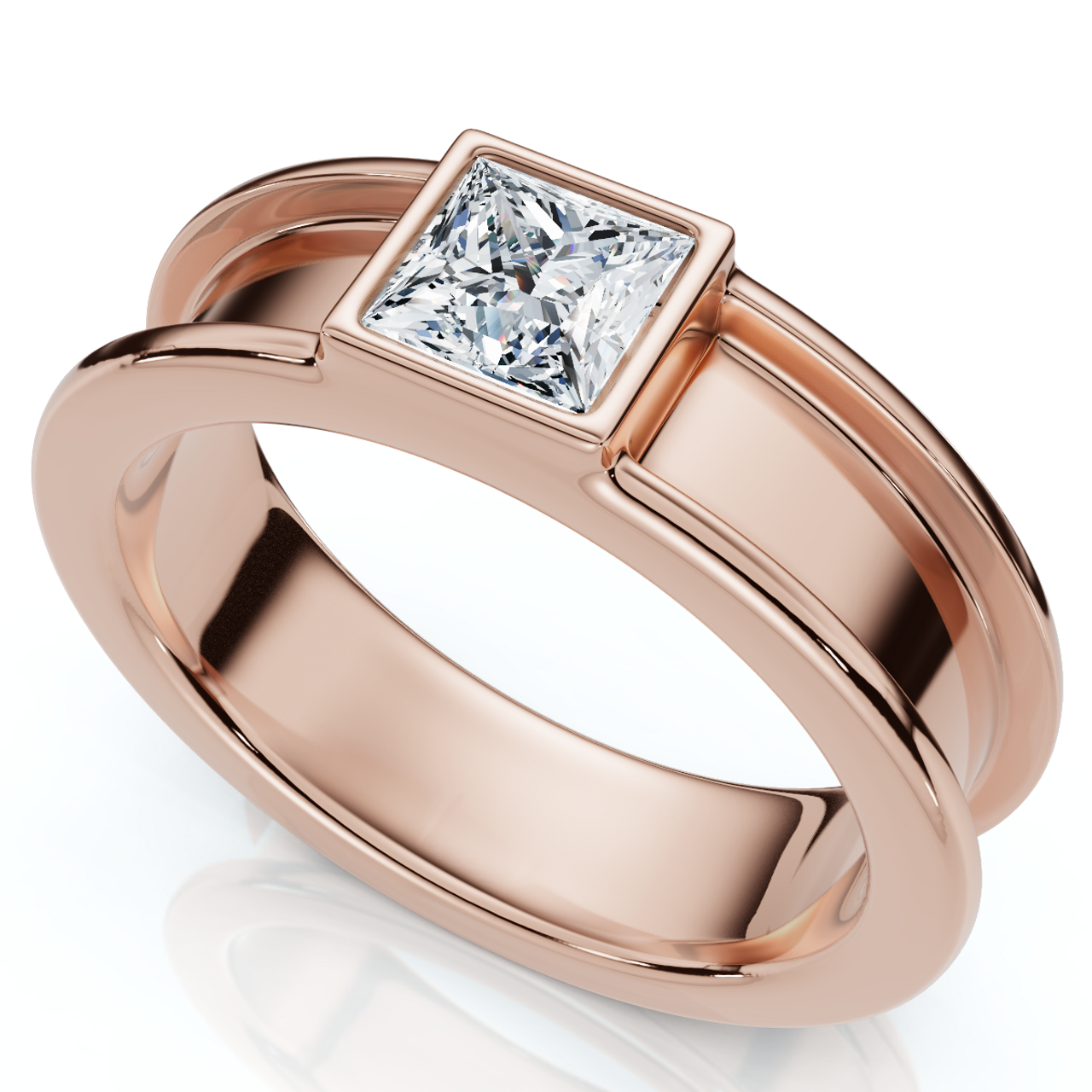 Men’s Certified Princess Cut Diamond Bezel Wedding Ring | G-H Color, VS Clarity | 14K Gold Finish