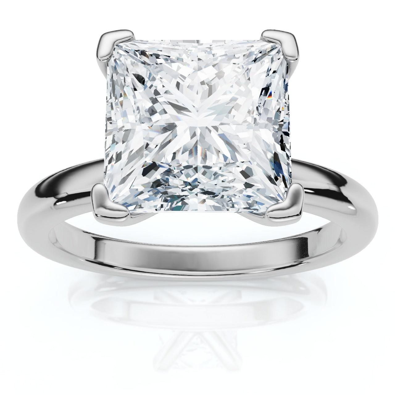 2.5 Carat Princess Cut Natural Diamond Solitaire Engagement Ring in 925 Sterling Silver with 14K Gold Finish
