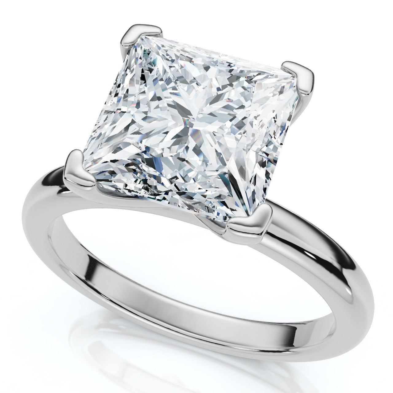 2.5 Carat Princess Cut Natural Diamond Solitaire Engagement Ring in 925 Sterling Silver with 14K Gold Finish