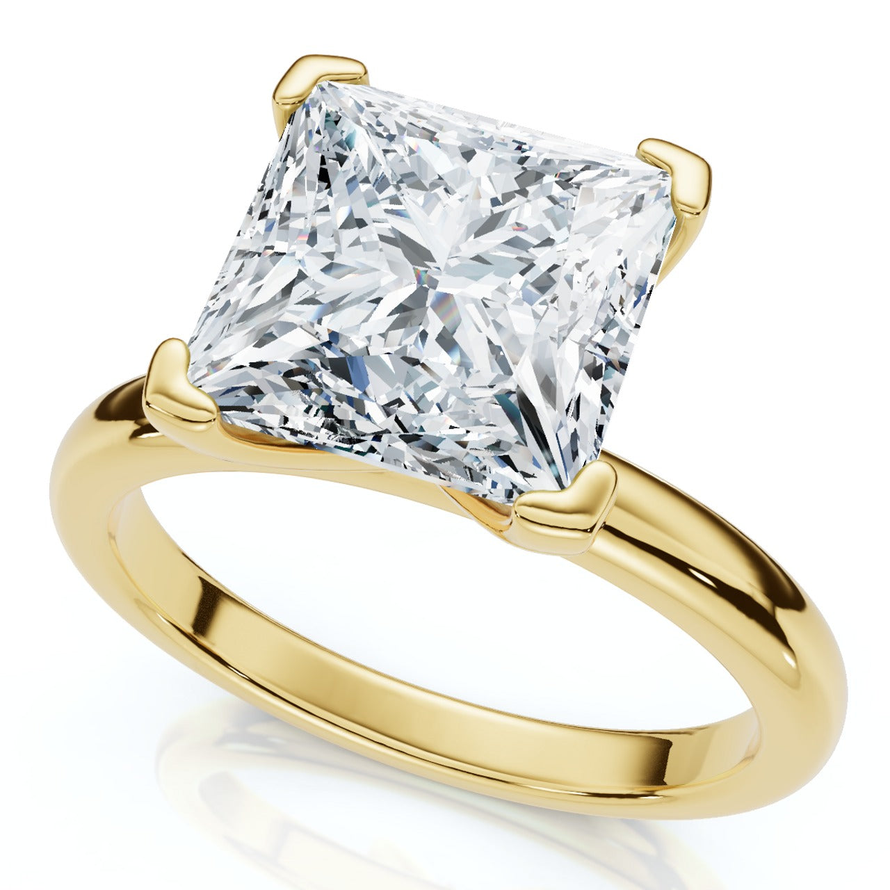 2.5 Carat Princess Cut Natural Diamond Solitaire Engagement Ring in 925 Sterling Silver with 14K Gold Finish