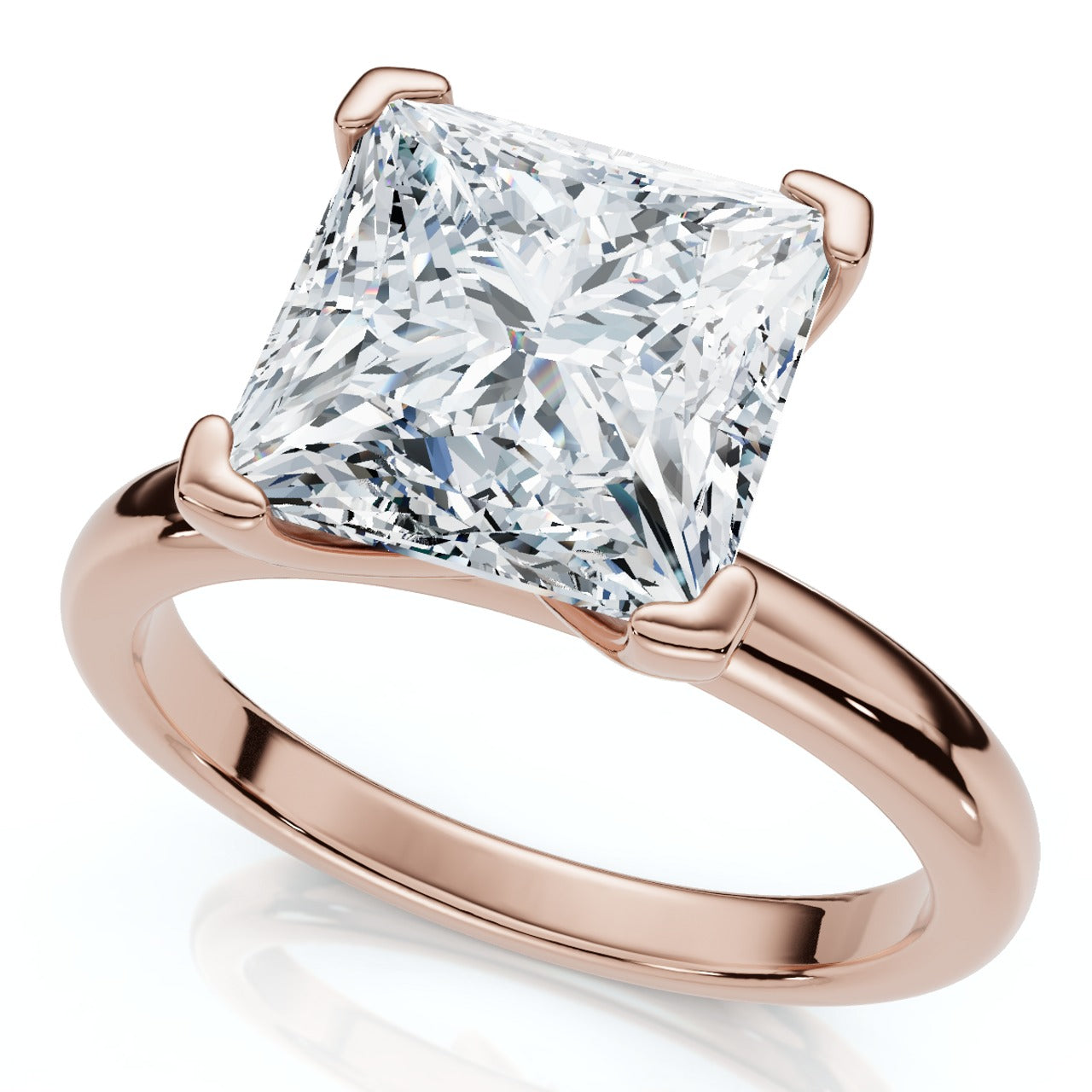 2.5 Carat Princess Cut Natural Diamond Solitaire Engagement Ring in 925 Sterling Silver with 14K Gold Finish