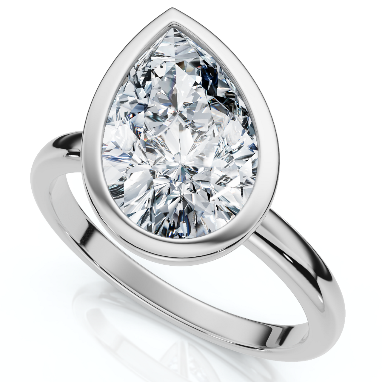 Certified 2 Carat Pear Cut Diamond Solitaire Engagement Ring | G-H Color, VS Clarity | 14K Gold Finish Bezel Setting