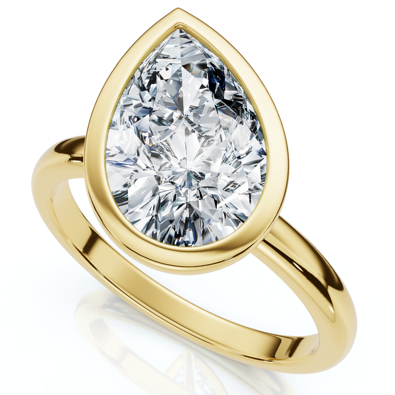 Certified 2 Carat Pear Cut Diamond Solitaire Engagement Ring | G-H Color, VS Clarity | 14K Gold Finish Bezel Setting