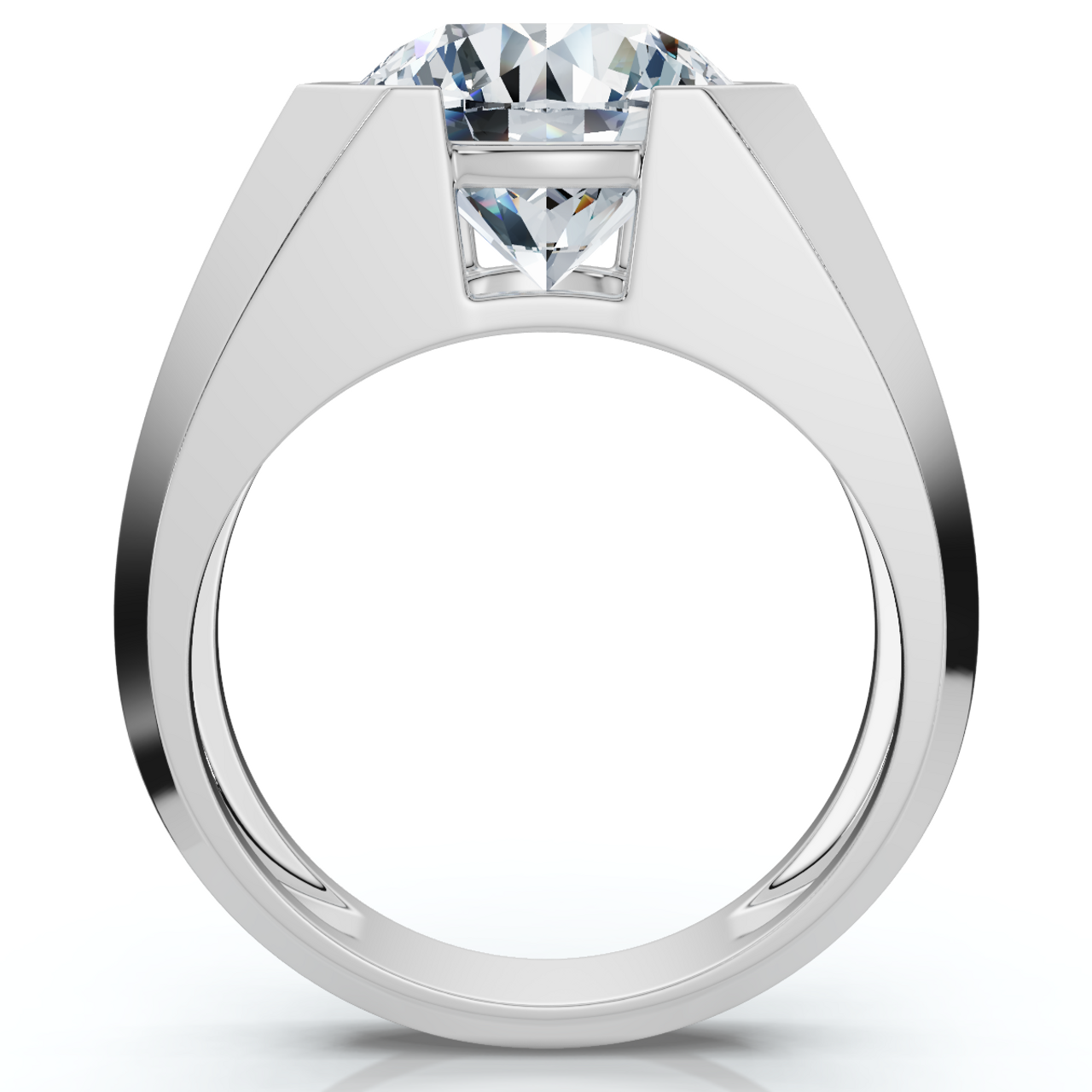 Certified 5 Carat Round Cut Men’s Diamond Ring in Platinum or 14K Gold Finish | Bold Half-Bezel Design