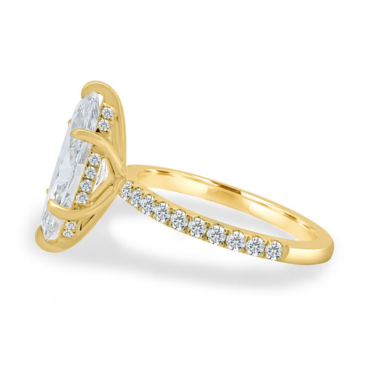 5.45 Ct Marquise Cut VVS1 Diamond Ring with Hidden Halo & Pavé in 925 Silver 14K Gold Plated