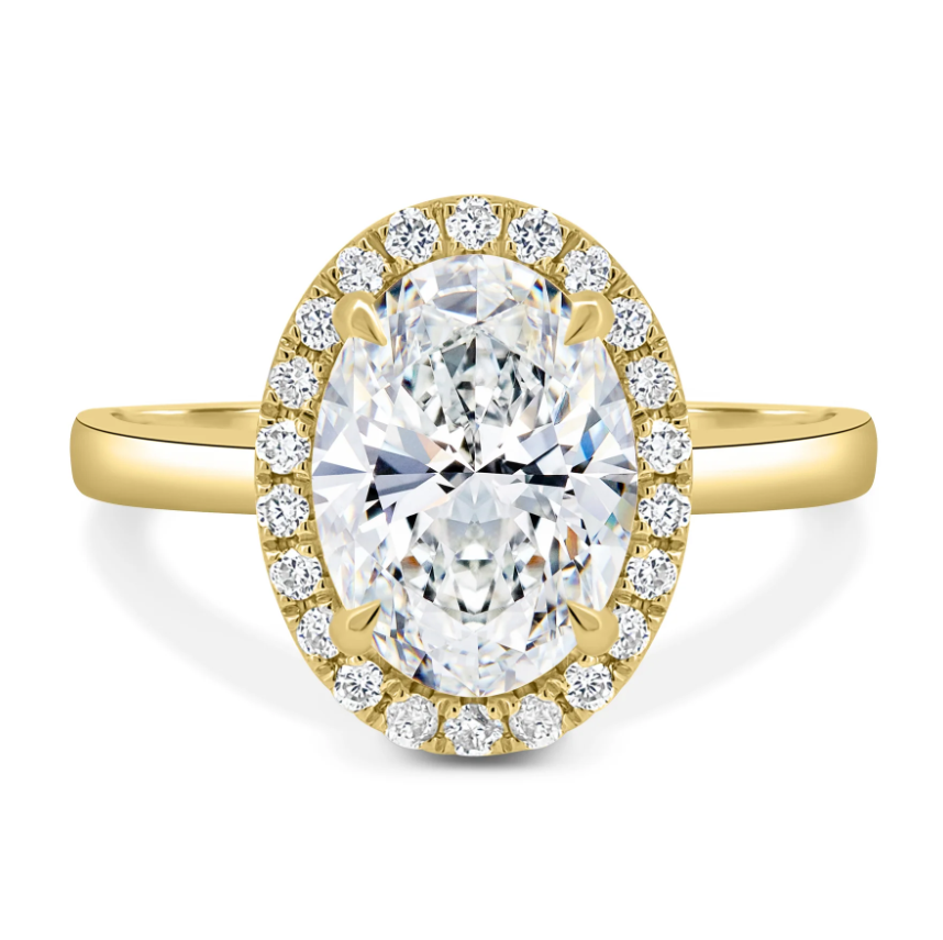2.50 Ct Oval Cut White Diamond Halo Engagement Ring in 925 Silver with 14K Gold Plating | Radiant Sparkle Elegance