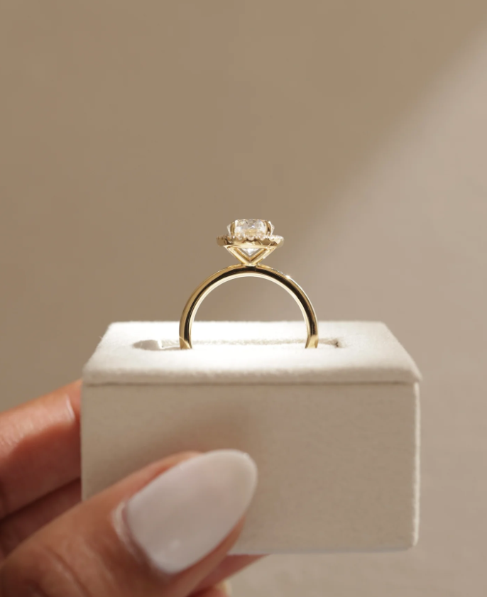 2.50 Ct Oval Cut White Diamond Halo Engagement Ring in 925 Silver with 14K Gold Plating | Radiant Sparkle Elegance