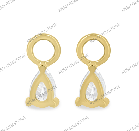 Sparkling Pear Diamond Hoop Charms in 14K Gold Plated Silver