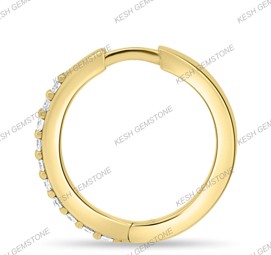 Diamond Huggie Hoop Earrings | 15mm Round | Natural Melee Diamonds | 925 Silver with 14K Yellow Gold Plating | Certified | Kesh Gemstone