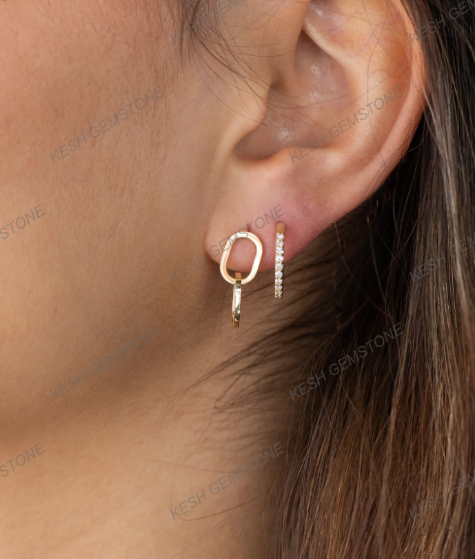 Diamond Huggie Hoop Earrings | 15mm Round | Natural Melee Diamonds | 925 Silver with 14K Yellow Gold Plating | Certified | Kesh Gemstone