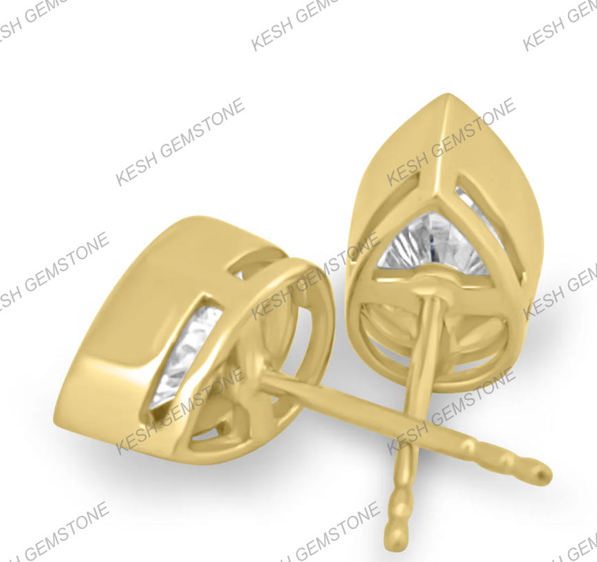 Pear Bezel Natural Diamond Stud Earrings | 925 Silver Over 14K Gold | Certified HPHT Diamonds