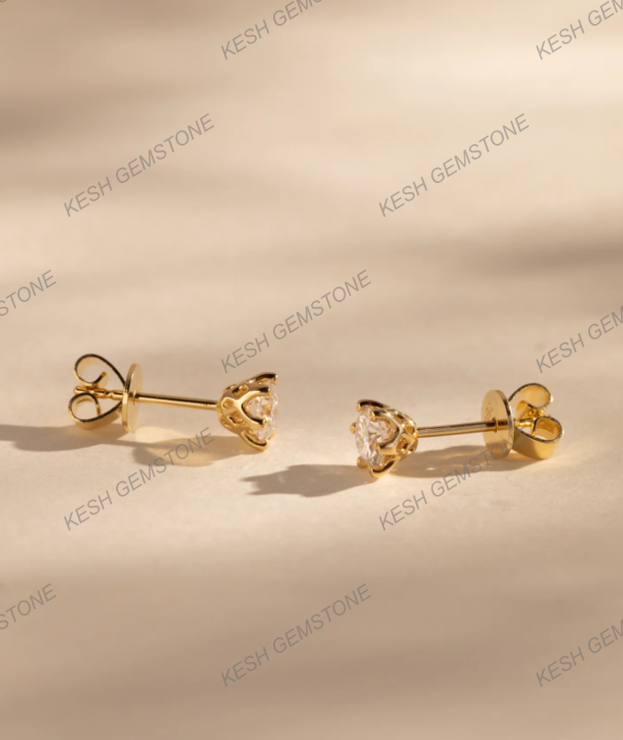 Round Brilliant 6-Claw Diamond Stud Earrings in 14K Gold Over Solid 925 Silver