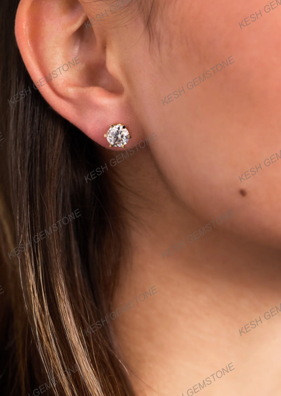 Round Brilliant 6-Claw Diamond Stud Earrings in 14K Gold Over Solid 925 Silver