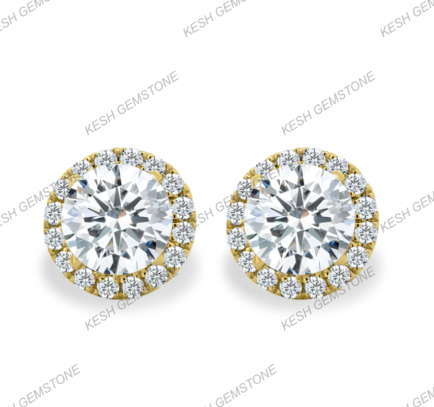 Certified Round Halo Diamond Stud Earrings | VVS1 E-F Color | 14K Gold Plated 925 Silver | Natural Diamond Luxury