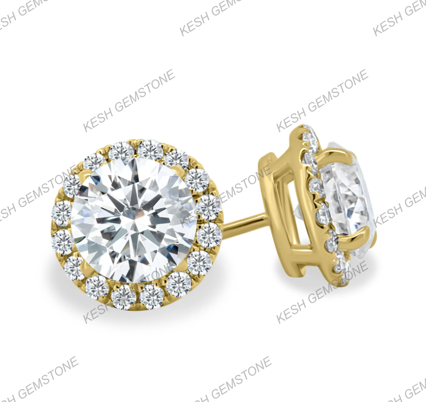 Certified Round Halo Diamond Stud Earrings | VVS1 E-F Color | 14K Gold Plated 925 Silver | Natural Diamond Luxury
