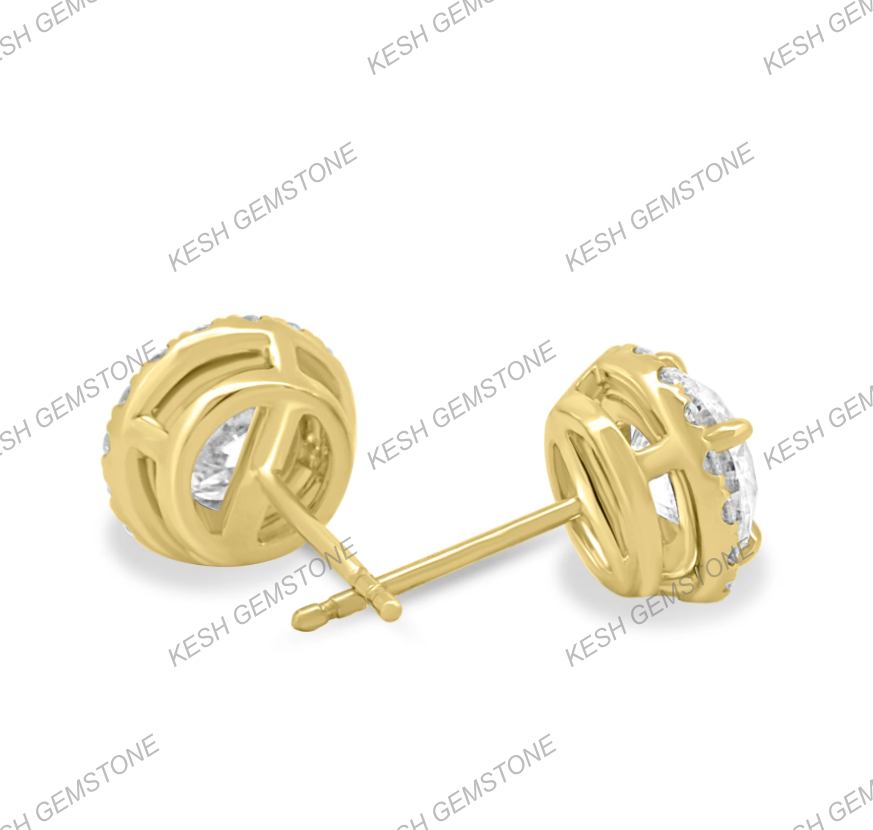 Certified Round Halo Diamond Stud Earrings | VVS1 E-F Color | 14K Gold Plated 925 Silver | Natural Diamond Luxury