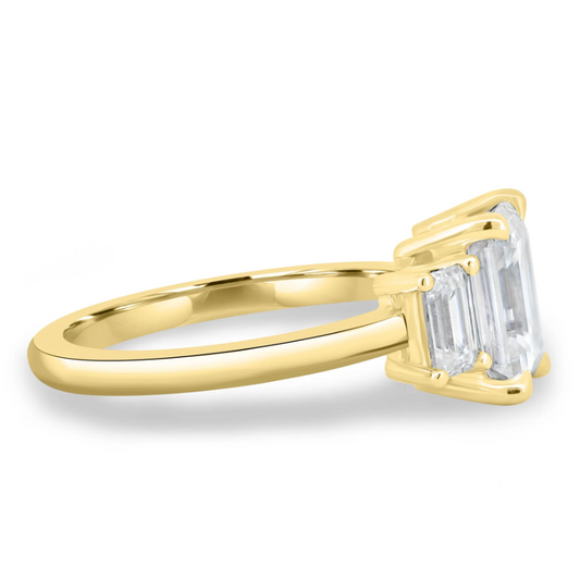 4.90 Ct Emerald Cut Trilogy Engagement Ring | Natural HPHT White Diamonds | 925 Silver with 14K Gold Plating | Kesh Gemstone