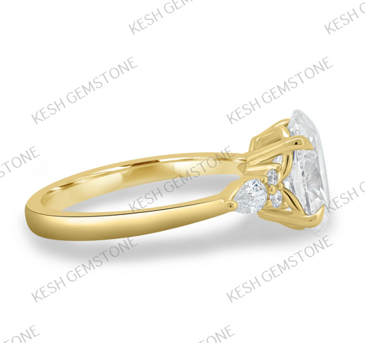 Elegant 3.5 Ct Oval Trilogy Diamond Ring with Pear & Round Accents in 925 Silver Over 14K Gold