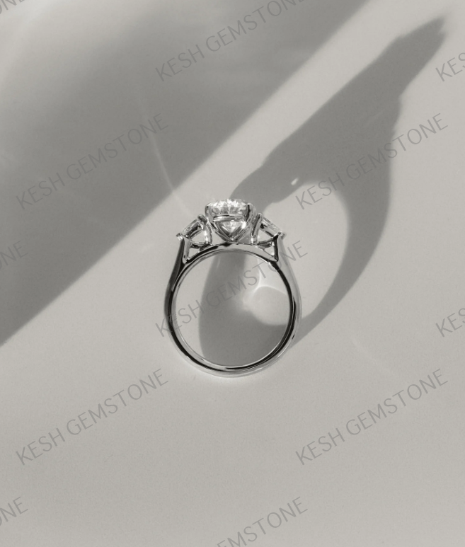 4.60 Ct Oval Trilogy Diamond Engagement Ring with Pear Side Stones in 14K Gold Plated 925 Silver