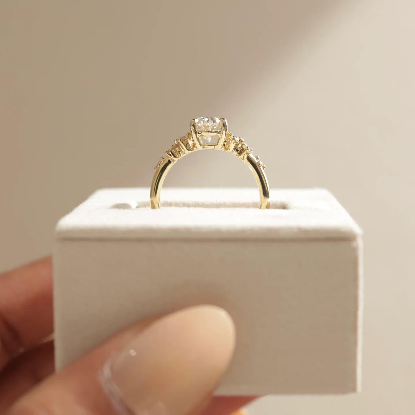 4.53 Ct Oval Cut White Diamond Ring with Side Clusters | F Color VS1 | 925 Silver with 14K Gold Plating