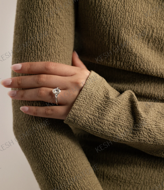 Oval Trilogy 4.50 Ct Natural Diamond Engagement Ring in 925 Silver with 14K Gold Plating