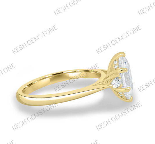 4.37 Ct Marquise White Diamond Three Stone Engagement Ring in 925 Silver with 14K Gold Plating | Handmade by Kesh Gemstone