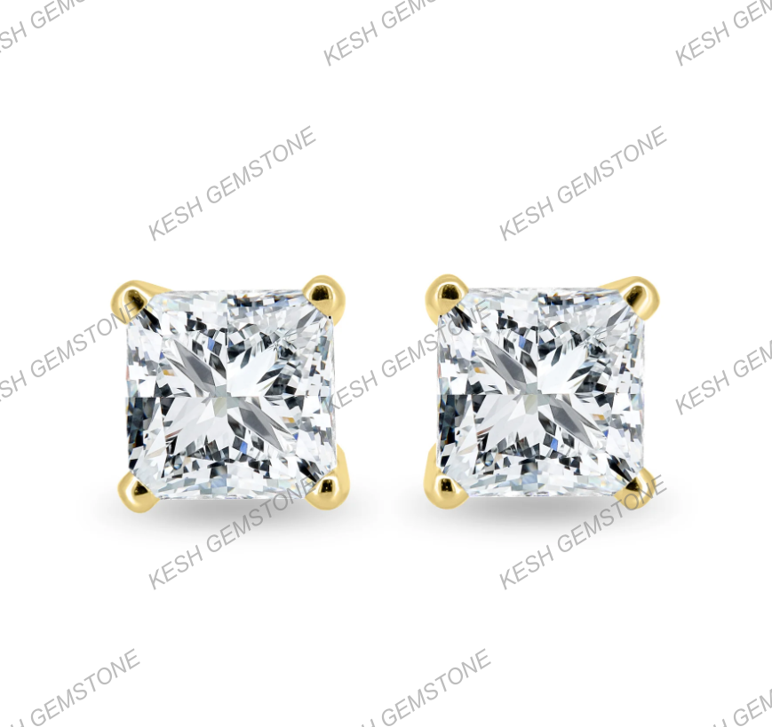 Princess Cut Diamond Solitaire Stud Earrings in 14K Gold Over Silver | VVS Clarity, Excellent Cut, Timeless Sparkle