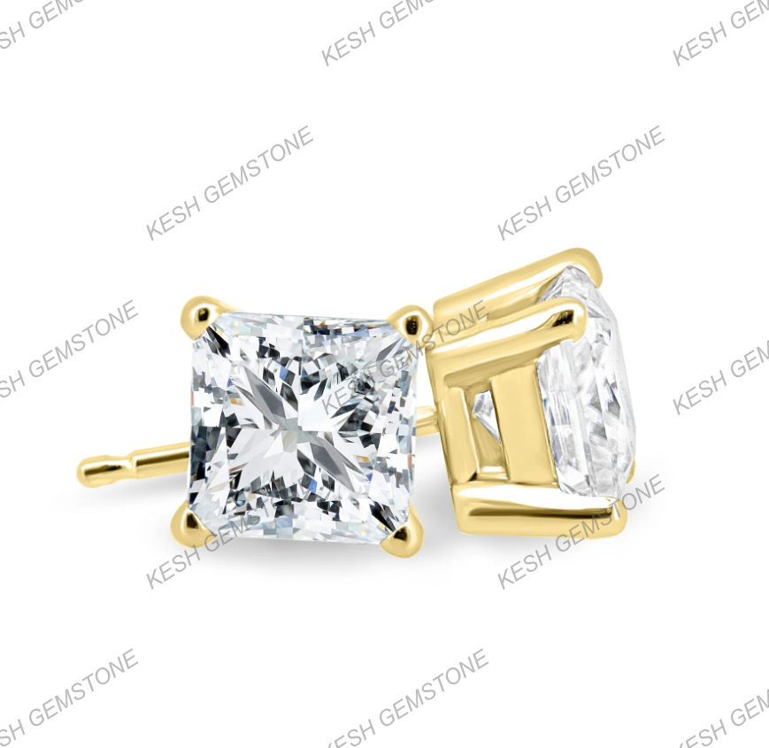 Princess Cut Diamond Solitaire Stud Earrings in 14K Gold Over Silver | VVS Clarity, Excellent Cut, Timeless Sparkle