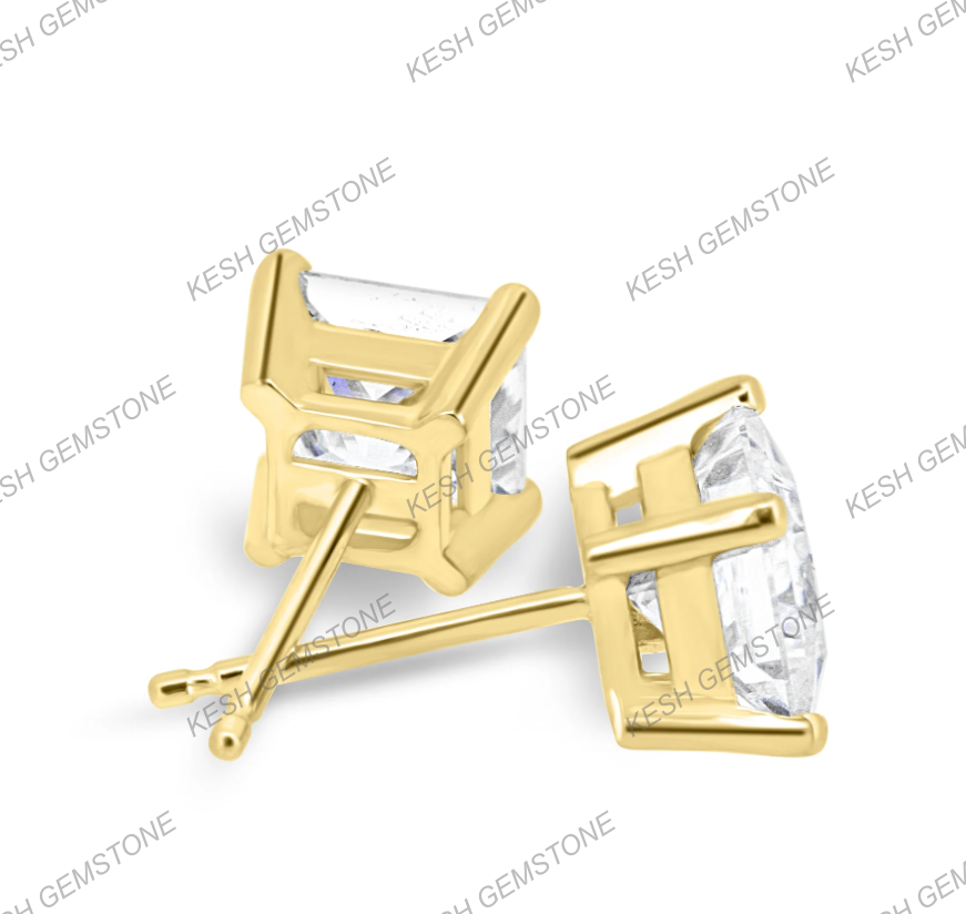 Princess Cut Diamond Solitaire Stud Earrings in 14K Gold Over Silver | VVS Clarity, Excellent Cut, Timeless Sparkle