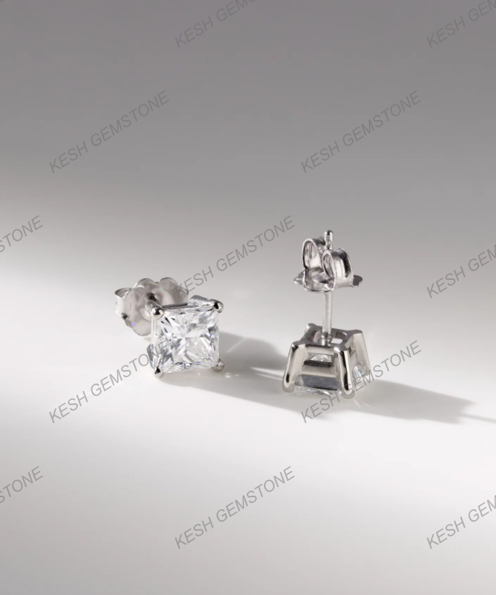 Princess Cut Diamond Solitaire Stud Earrings in 14K Gold Over Silver | VVS Clarity, Excellent Cut, Timeless Sparkle