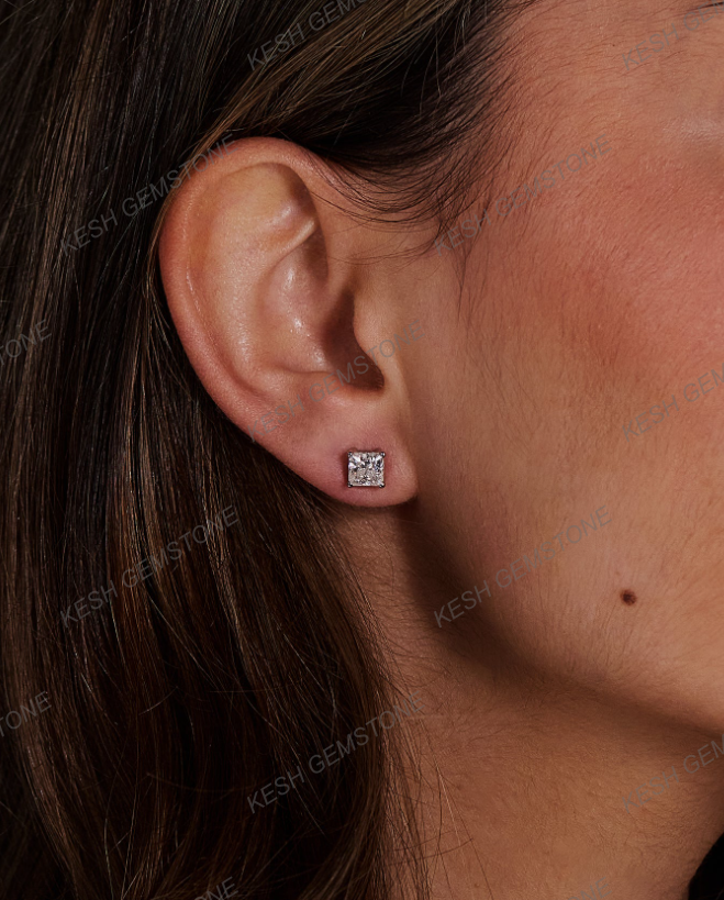Princess Cut Diamond Solitaire Stud Earrings in 14K Gold Over Silver | VVS Clarity, Excellent Cut, Timeless Sparkle