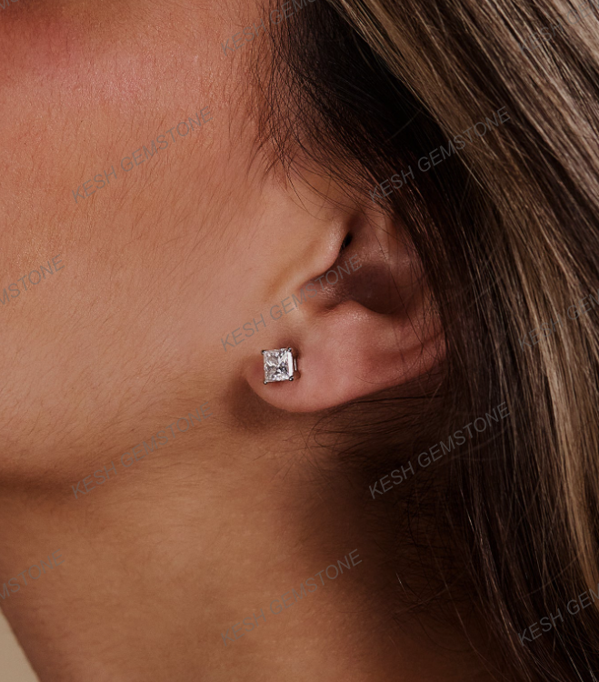 Princess Cut Diamond Solitaire Stud Earrings in 14K Gold Over Silver | VVS Clarity, Excellent Cut, Timeless Sparkle