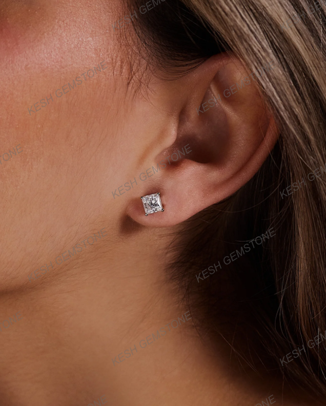 Princess Cut Diamond Solitaire Stud Earrings in 14K Gold Over Silver | VVS Clarity, Excellent Cut, Timeless Sparkle