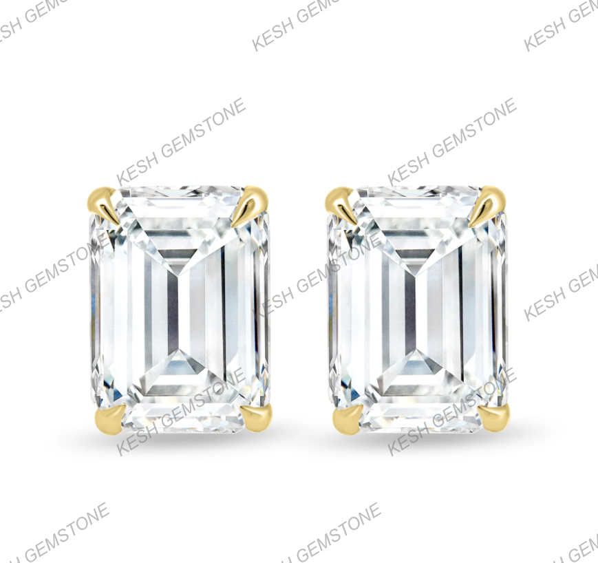 Emerald Cut Diamond Stud Earrings | 2.00–2.24 Ct Total | VVS1 Clarity | E Color | 925 Silver with 14K Gold Plating | Certified Natural Diamonds
