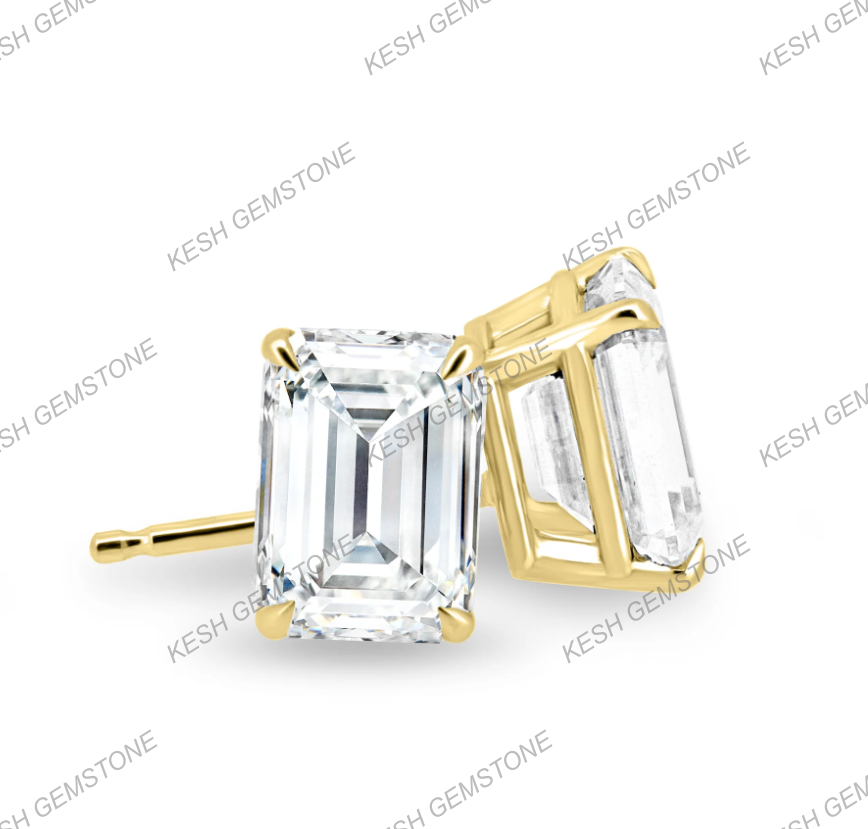 Emerald Cut Diamond Stud Earrings | 2.00–2.24 Ct Total | VVS1 Clarity | E Color | 925 Silver with 14K Gold Plating | Certified Natural Diamonds