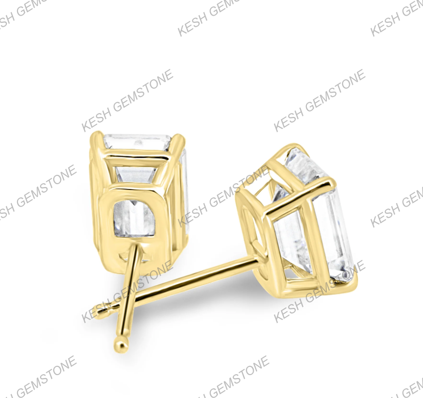 Emerald Cut Diamond Stud Earrings | 2.00–2.24 Ct Total | VVS1 Clarity | E Color | 925 Silver with 14K Gold Plating | Certified Natural Diamonds