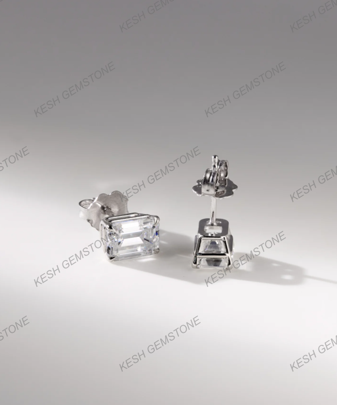 Emerald Cut Diamond Stud Earrings | 2.00–2.24 Ct Total | VVS1 Clarity | E Color | 925 Silver with 14K Gold Plating | Certified Natural Diamonds